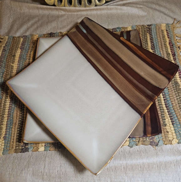 Sango Avanti Brown 4722 Dinner Plates Square 11" Set of 2 Glazed Stoneware - Picture 2 of 8
